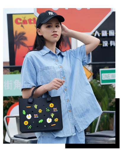 Large Leather Shoulder Bag Handbag Tote Bag Storage for Women Casual Waterproof Beach Bag Hole Fit Charm Fashion Storage Bag