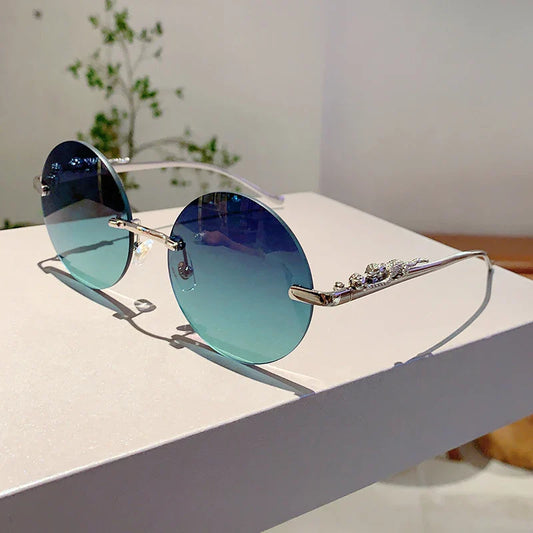 Rimless Round Sunglasses New in Fashion Vintage Gradient Multi-color Shades Women Trendy Luxury Brand Design Sun Glasses