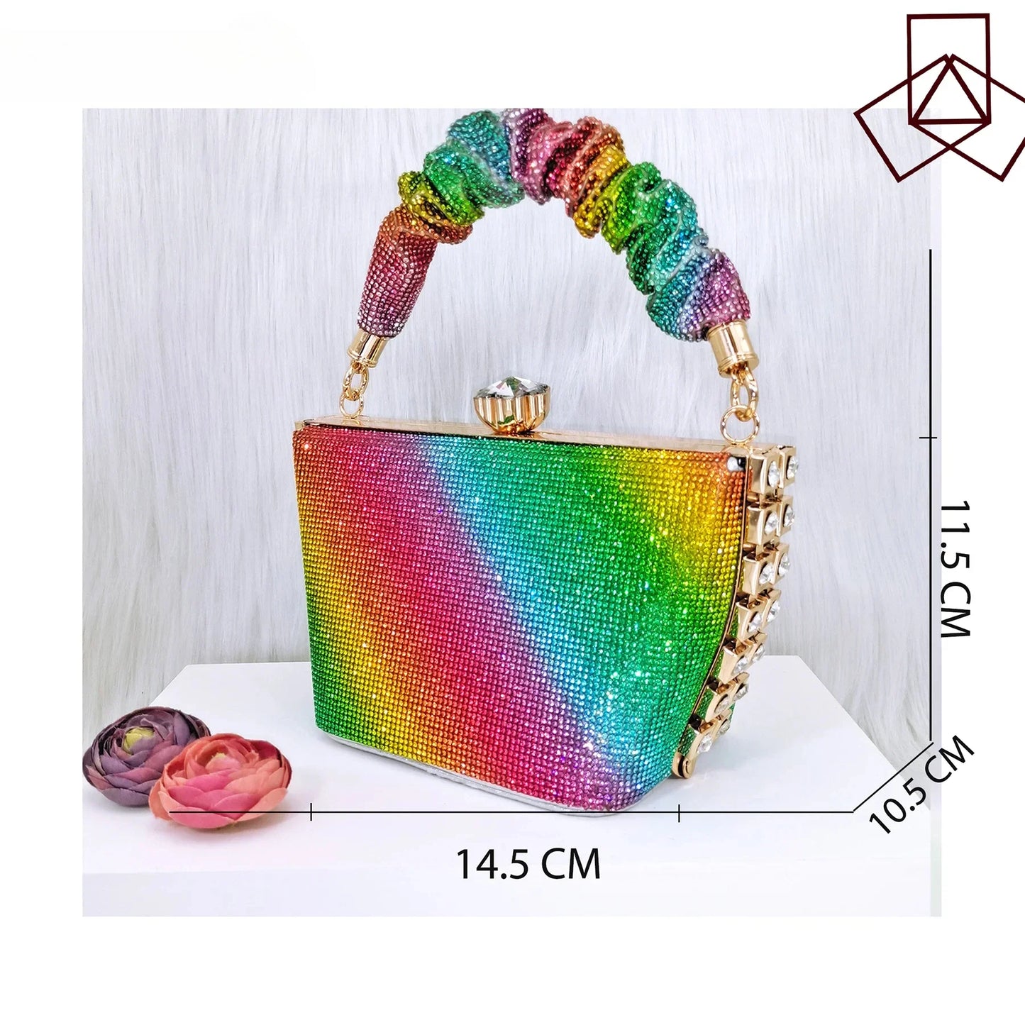 Italian Design Rainbow Colored Rhinestone Striped High Heels, Nigerian Paired With Open Sandals, Shoes Bag Set For Women