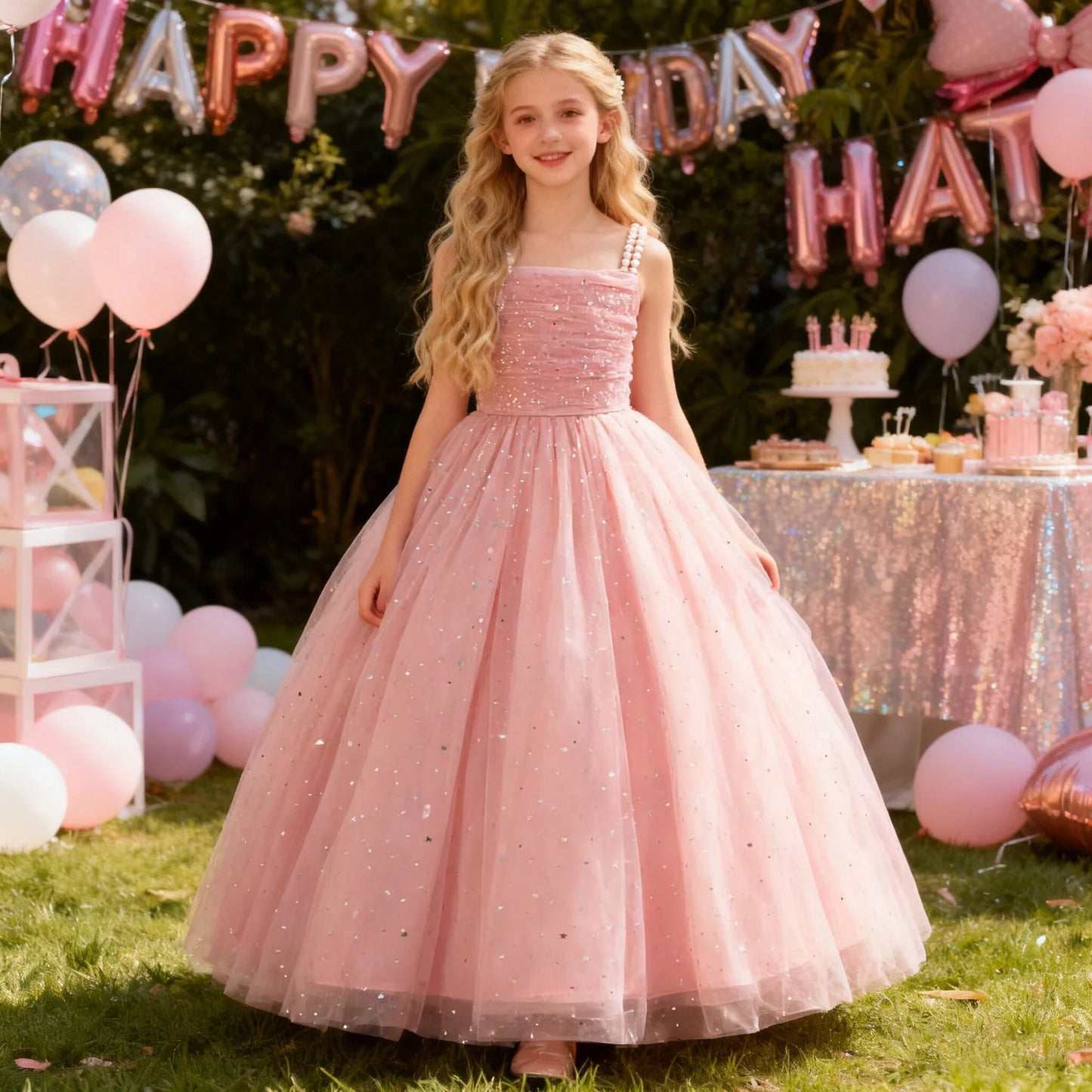 Elegant Sequins Bridemaids Girl Dress Summer Big Bow Tulle Wedding Princess Party Prom Dresses Girls Birthday Evening Ball Gown