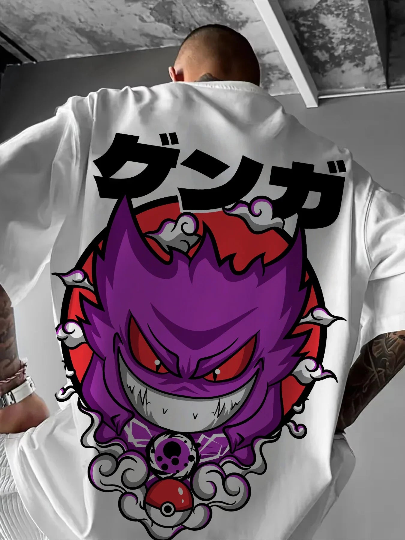 Anime Gengar Front and Rear Printed T-shirt Men and Women Summer Y2K Harajuku Loose Casual Versatile Short-sleeved Top