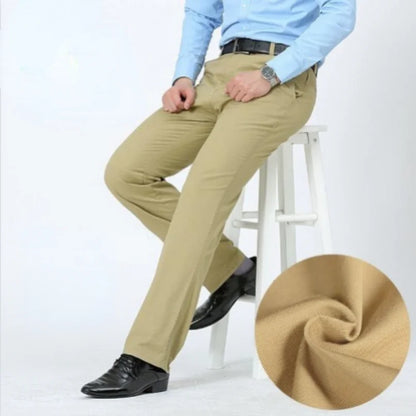 Summer Thin 100% Cotton Pants Mens Autumn Thick Suit Pant Slacks High Waist Straight Loose Bland Solid Business Casual Pants