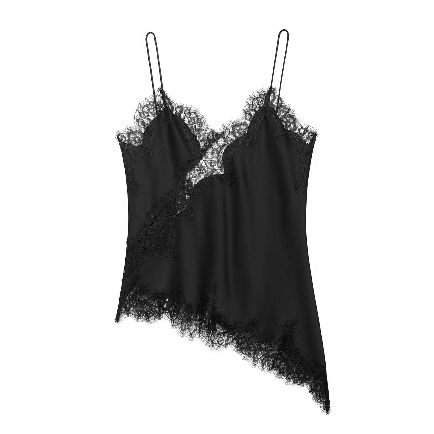 Women Fashion Asymmetric Lace Tops Sexy V Neck Short Camisole Tank Top Summer Lady Holiday Underwear Style Camis