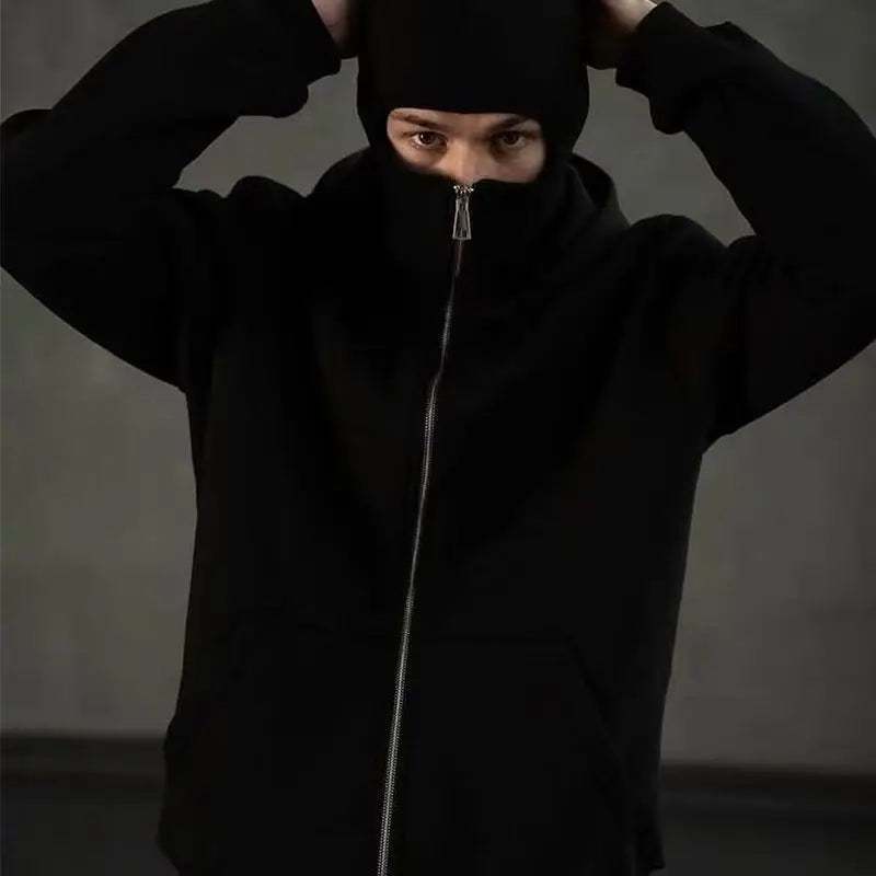 Unisex Hoodie Warm Loose Hooded Jacket Zip-up Casual Jacket with Face Mask for Autumn Winter Outdoor Sports Streetwear