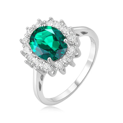 Halo Rings for Women Created Blue Sapphire Nano Emerald Red Ruby Princess Diana 2.67ct Oval Cut 925 Sterling Silver Rings