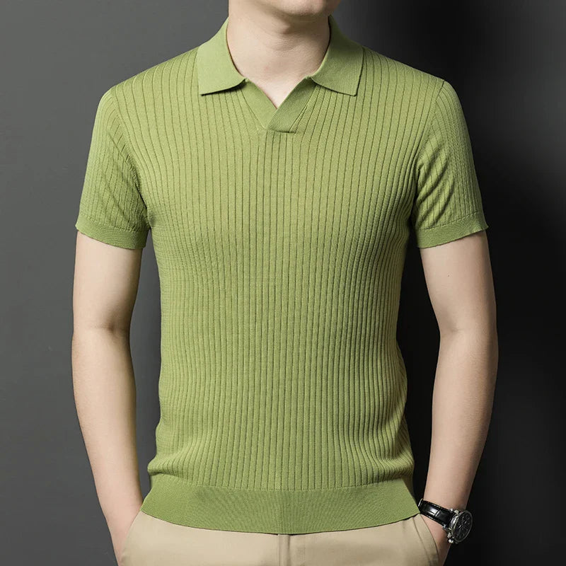 Mulberry Silk Men's Short-Sleeved Shirt, Slim Fit Summer Business Gentleman Men's Polo Shirt in 2024, High-End Knitwear