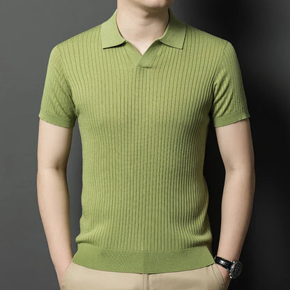 Mulberry Silk Men's Short-Sleeved Shirt, Slim Fit Summer Business Gentleman Men's Polo Shirt in 2024, High-End Knitwear
