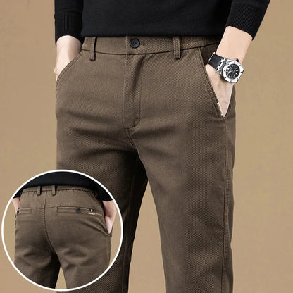 2024 Spring New Business Casual Pants Men Thick Slim Elastic Waist Trousers Classic Brown Black Grey High Quality Male Clothes