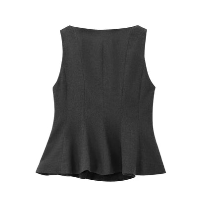 Fall/Winter 2025 New  Women's Fashion Elegant ruffled hem round neck sleeveless waist slim-fit top 4661124