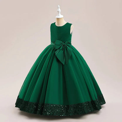 Teen Girls Luxury Big Bow Evening Gown Wedding Bridesmaid Party Dress For Girl Kids Sequin Princess Birthday Dresses Summer Wear