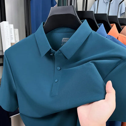 Men's Seamless Polo Shirt - Breathable Nylon-Spandex Blend, Reinforced Collar & Matching Buttons (12 Colors, M-4XL)