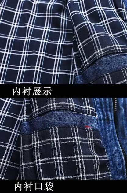 Men's Street Hip Hop Men's Loose Jeans Motorcycle Jacket Two Piece Set Harajuku Pattern Embroidered Jacket Jeans Set