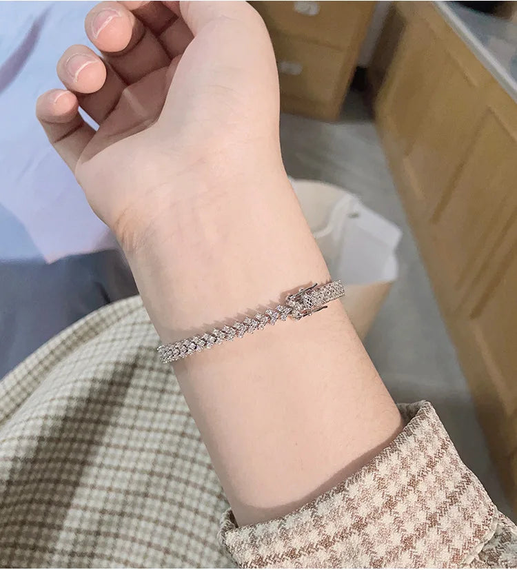 2025 New In Rhombus Shape Full 1.2mm D Color Moissanite Tennis Bracelet For Women 925 Silver Diamond Link Chain Bracelets
