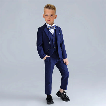 Fast Delivery Elegant Homecoming Boy Suit Set 4pcs Classic Flower Boy Suit Formal Party Boy Dress Jacket Vest Pants Bowtie