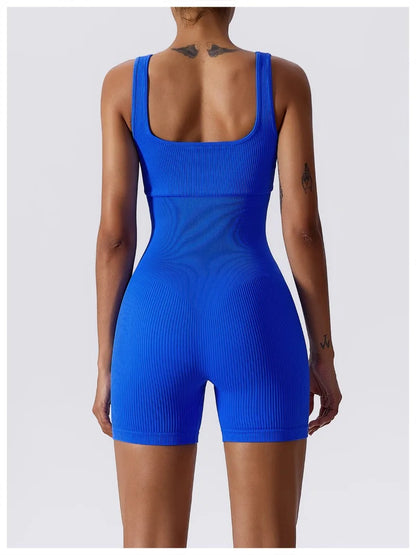 Women's Yoga Rompers One Piece Tummy Control Seamless Ribbed Jumpsuit Padded Sports Bra Workout Romper Fashion Fitness Sportwear