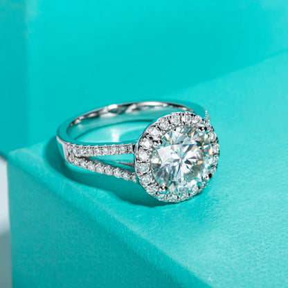3ct Round Cut D Color Moissanite Halo Engagement Ring 18K Gold Plated Luxury Wedding Band Rings Jewelry Women Wholesale