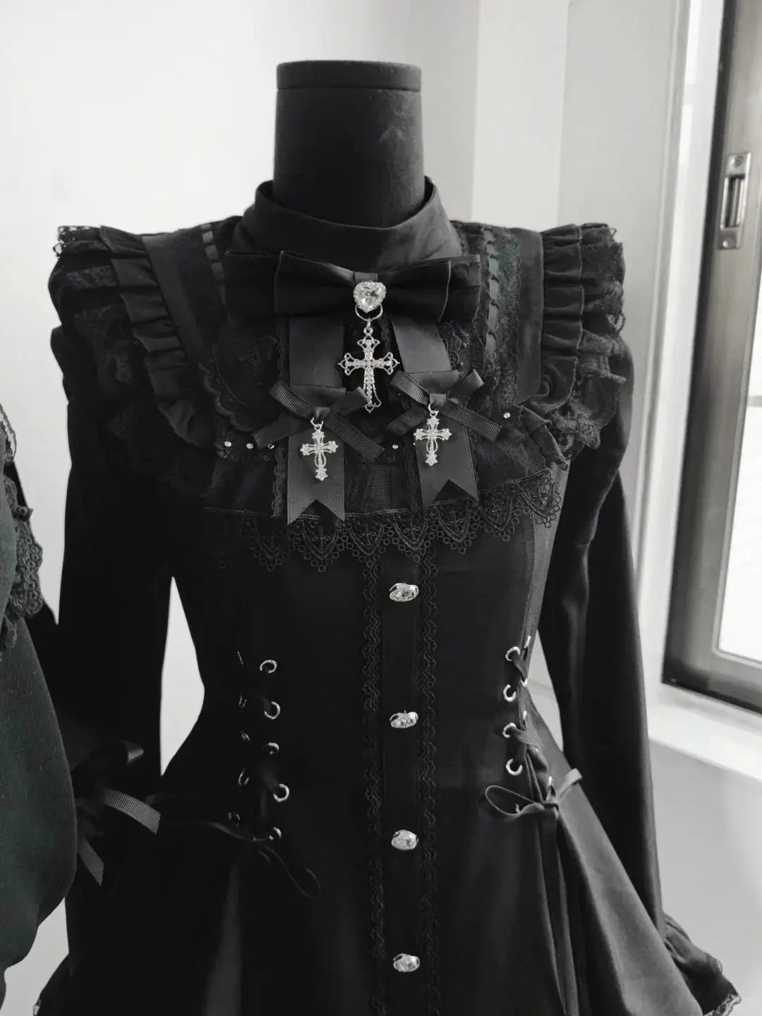 Y2k Aesthetic Lolita Style Bow Dress Shorts Set Japanese Women Gothic Lace Flare Sleeve Button Shirt Dress Punk Party Mini Dress