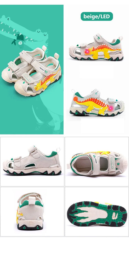 LED Children Sandals Summer Boys Girls Genuine Leather Luminous Sole Light Up 2023 Kids Outdoor Casual Beach Shoes