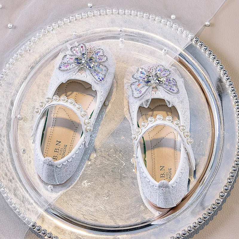 Bowtie Kids Leather Shoe Fashion Causal Sequins Children Causal Wedding Flat Shoes Autumn Girl Princess Shoes