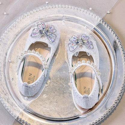Bowtie Kids Leather Shoe Fashion Causal Sequins Children Causal Wedding Flat Shoes Autumn Girl Princess Shoes