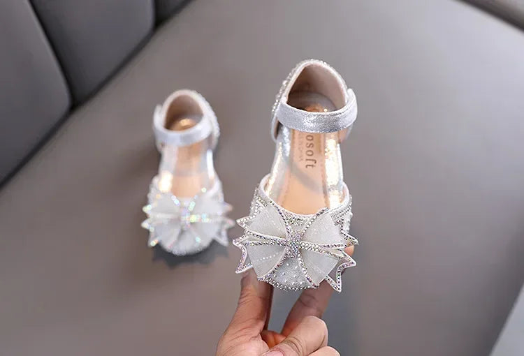 2025 Summer Girls Flat Princess Sandals Fashion Sequins Bow Rhinestone Baby Shoes Kids Shoes For Party Wedding Party Sandals
