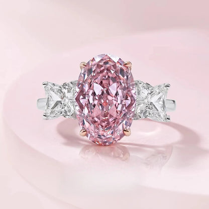 S925 Silver Ring 8 * 12mm Elliptical Zircon Powder Ice Flower Cut Ring Sweet Wind Jewelry
