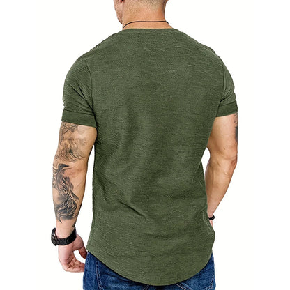 Men's Sports T-shirt Slim Fit O-neck Short Sleeve Muscle Fitness Casual Hip Hop Top Summer Fashion Basic Solid Crew T-shirt