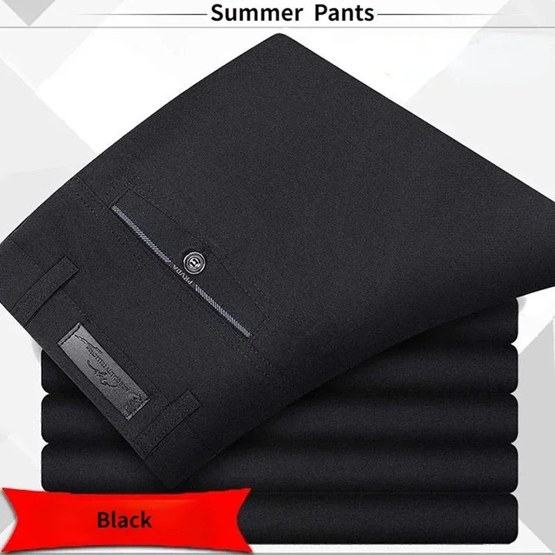 Men's Summer Autumn Casual Pants Straight Formal Long Trouser Adult Solid Color Flat Design Thick Lightweight Suit Pant Business