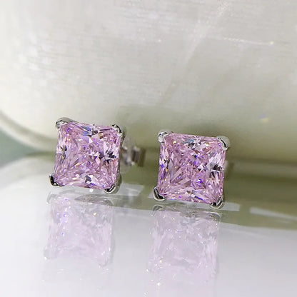 6x6mm Yellow Pink High Carbon Diamond Gemstone Earrings for Women 100% 925 Sterling Silver Classic Fine Jewelry Wholesale