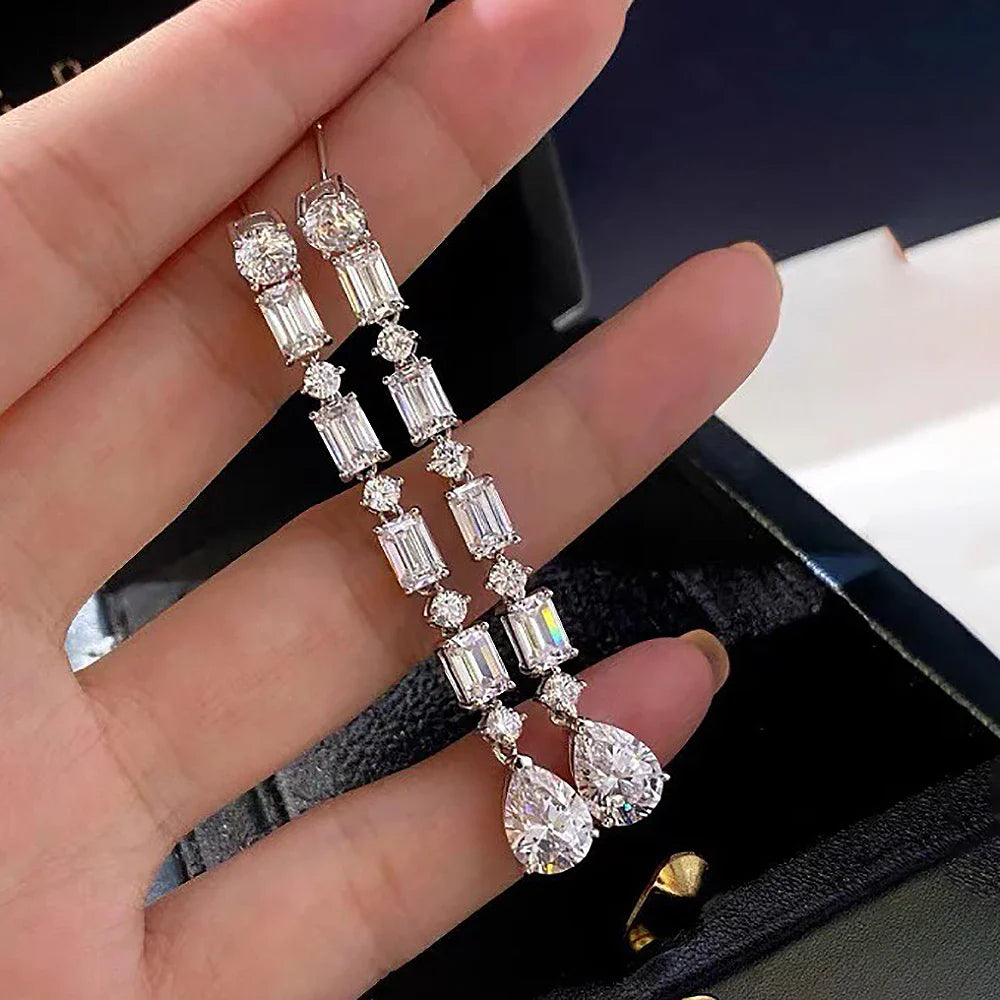 Pear/Emerald/Round Cut Full Moissanite/high Carbon Diamond Drop Earrings 100% 925 Sterling Silver Long Tassel Earrings for Women