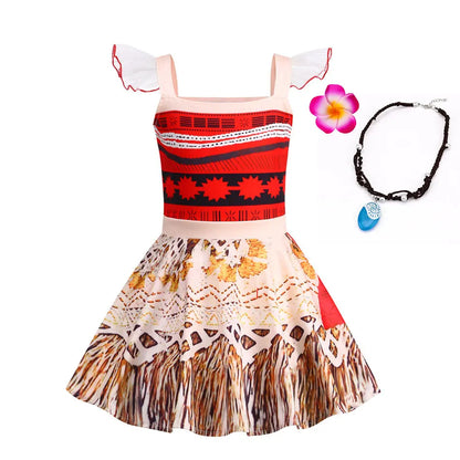 Vestido Moana Casual para Menina 2024, Aventura no Oceano, 2 Fantasias de Vaiana Chique, Traje de Halloween Princesa, Roupa de Verão, Vestido