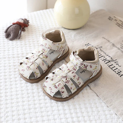 Summer Toddler Girls Floral Closed Toe Sandals Anti-collision Kids Sandal Lovely Hook-loop Sweet Children Beach Shoes 21-30
