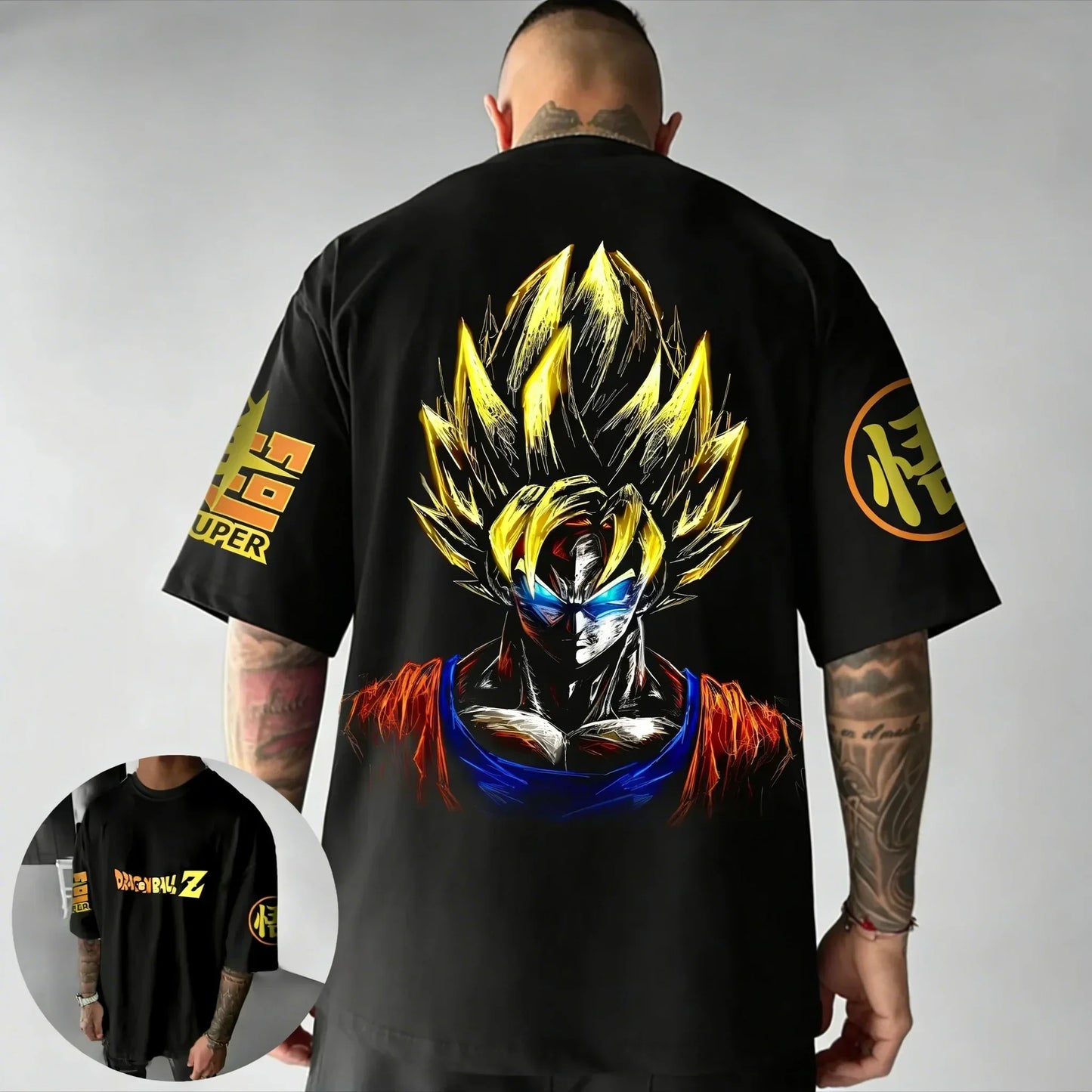Anime Cotton T-shirt Summer New Super Saiyan Printed Men's Street Hip Hop Loose Casual Short Sleeve Top