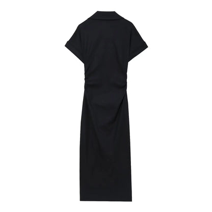 New  Women's elegant holiday style refreshing and comfortable short-sleeved V-neck MIDI dress