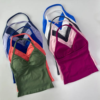 No Logo 2 Pieces Sports Set Workout Clothes Shorts Sets Gym Strappy Top Scrunch Shorts Yoga Clothing Gym Set