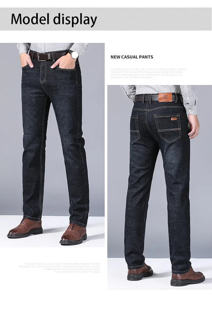 Men's Soft Straight Denim Pants 2025 Autumn Classic Business Black Biker Jeans Overalls Masculino Pantalone Hombre Mannen Homme