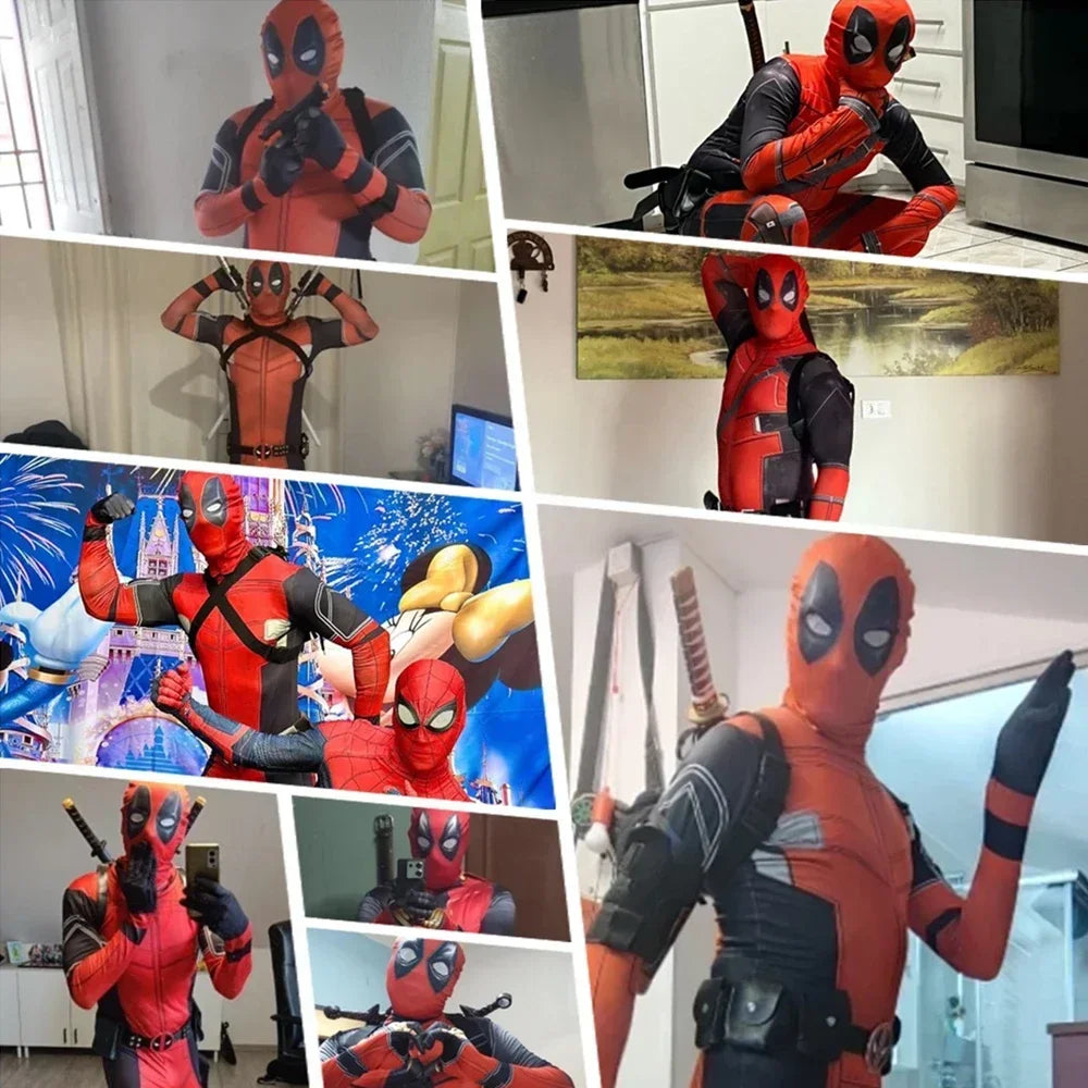 Deadpool Child Costume Halloween Costumes Kids Men Adult Superhero Bodysuit Jumpsuit Children Cosplay Costume Swords Accessories