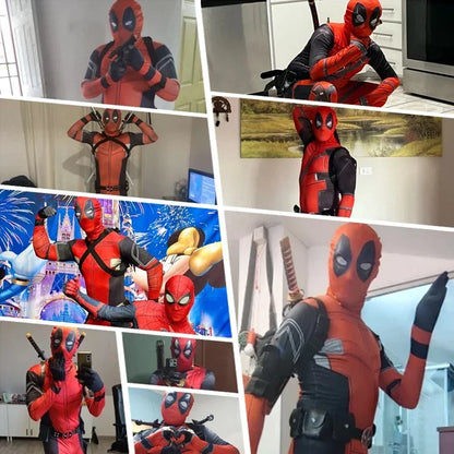 Deadpool Child Costume Halloween Costumes Kids Men Adult Superhero Bodysuit Jumpsuit Children Cosplay Costume Swords Accessories