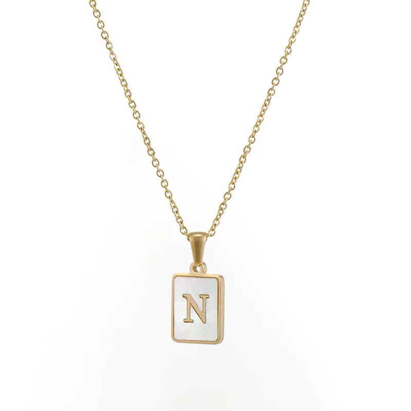 Minimalist Mother of Pearl Shell Stainless Steel Tarnish Free Initial Necklace Gold Plated Letter Necklace for Women