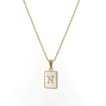 Minimalist Mother of Pearl Shell Stainless Steel Tarnish Free Initial Necklace Gold Plated Letter Necklace for Women