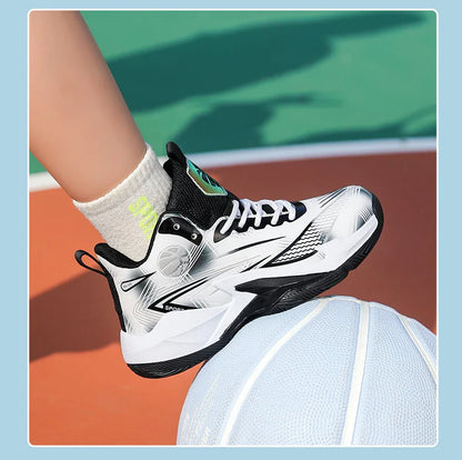 Children‘s Basketball Shoes Non-slip Breathable Basketball Training Sneakers Lace-up Boys Girls Basketball Boots Athletic Shoes