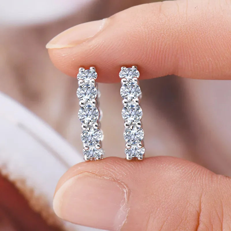 6.6/7.2cttw 4mm Sparkling Full Moissanite Hoop Earrings for Women Flawless Lab Diamond Sterling Silver 925 Jewelry