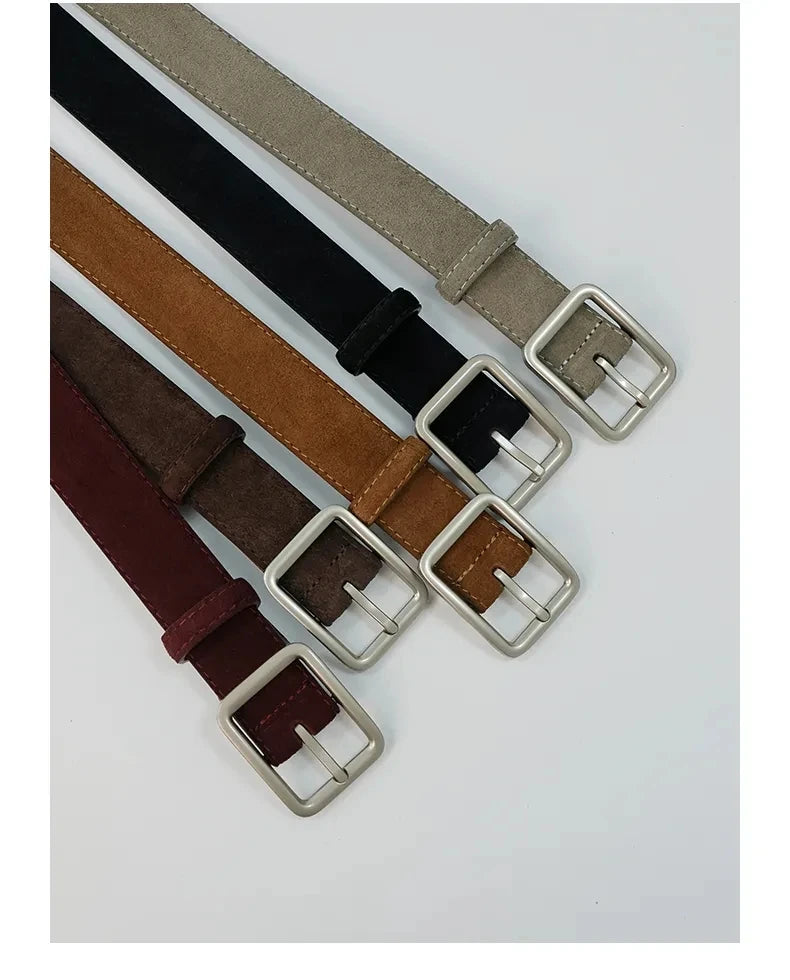 Fashion Suede Cowhide Women‘s Belts Genuine Leather 2.8cm Wide Belt Metal Buckle Women Belt Matched Dress Jeans Skinny Girdle