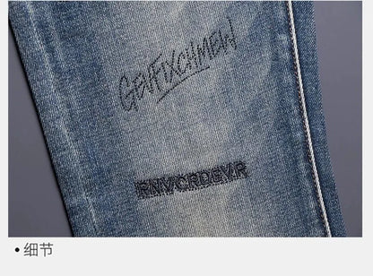 Calça Jeans Masculina Reta Vintage Americana Estampada Tendência Primavera Outono Nova Moda Calça Jeans Stretch Esportiva Casual 28-36