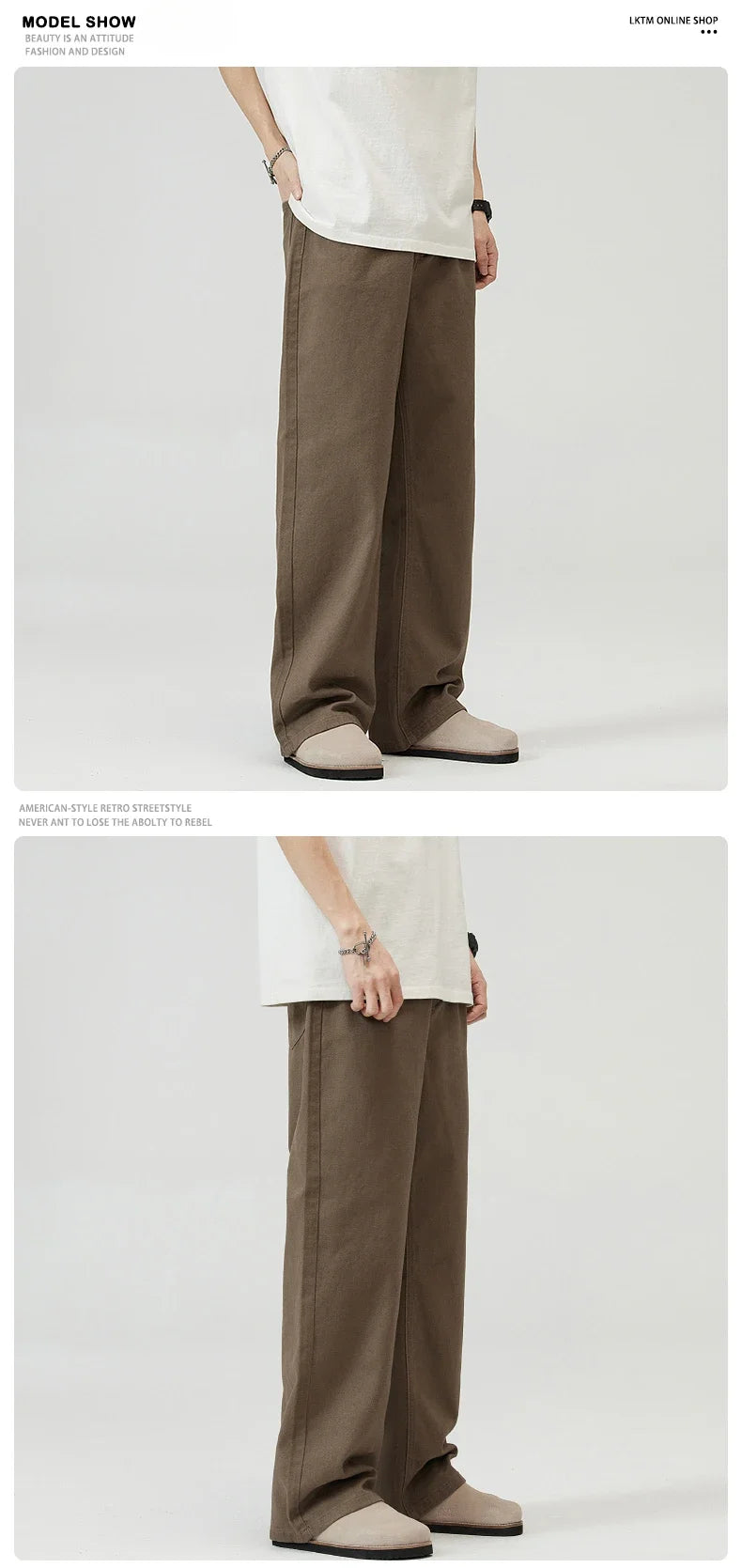 100％ Cotton Men's Baggy Straight Jeans Comfortable Soft Casual Pants Fashion Korean White Brown Denim Trousers Male Clothing