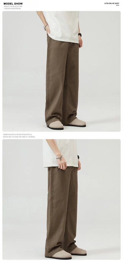 100％ Cotton Men's Baggy Straight Jeans Comfortable Soft Casual Pants Fashion Korean White Brown Denim Trousers Male Clothing