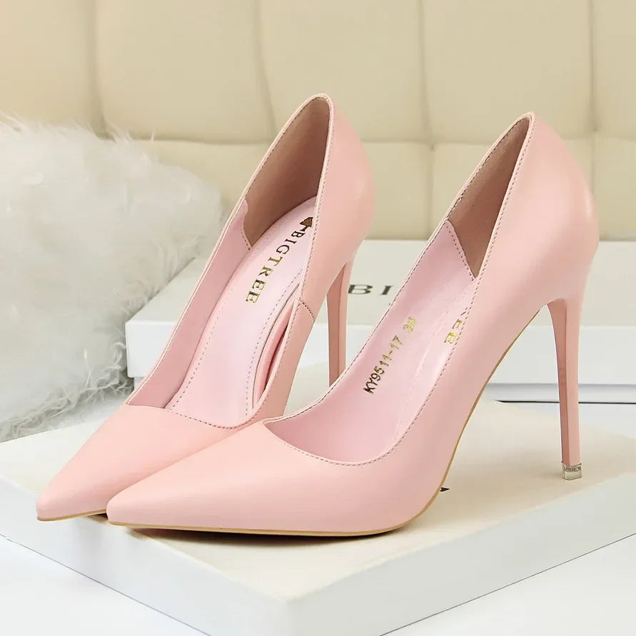 Plus Size 34-43 Woman Classic Concise 7.5cm 10.5cm High Heels Lady Elegant Colorful Pumps Scarpins Yellow Mid Low Heels Shoes