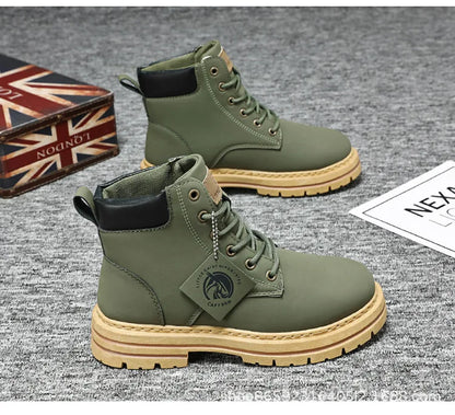 Men's Boots Lace Up 2024 Winter New High Top Leisure All-match Men's Casual Boots Non-slip Trend Rubber Men Flat Boots