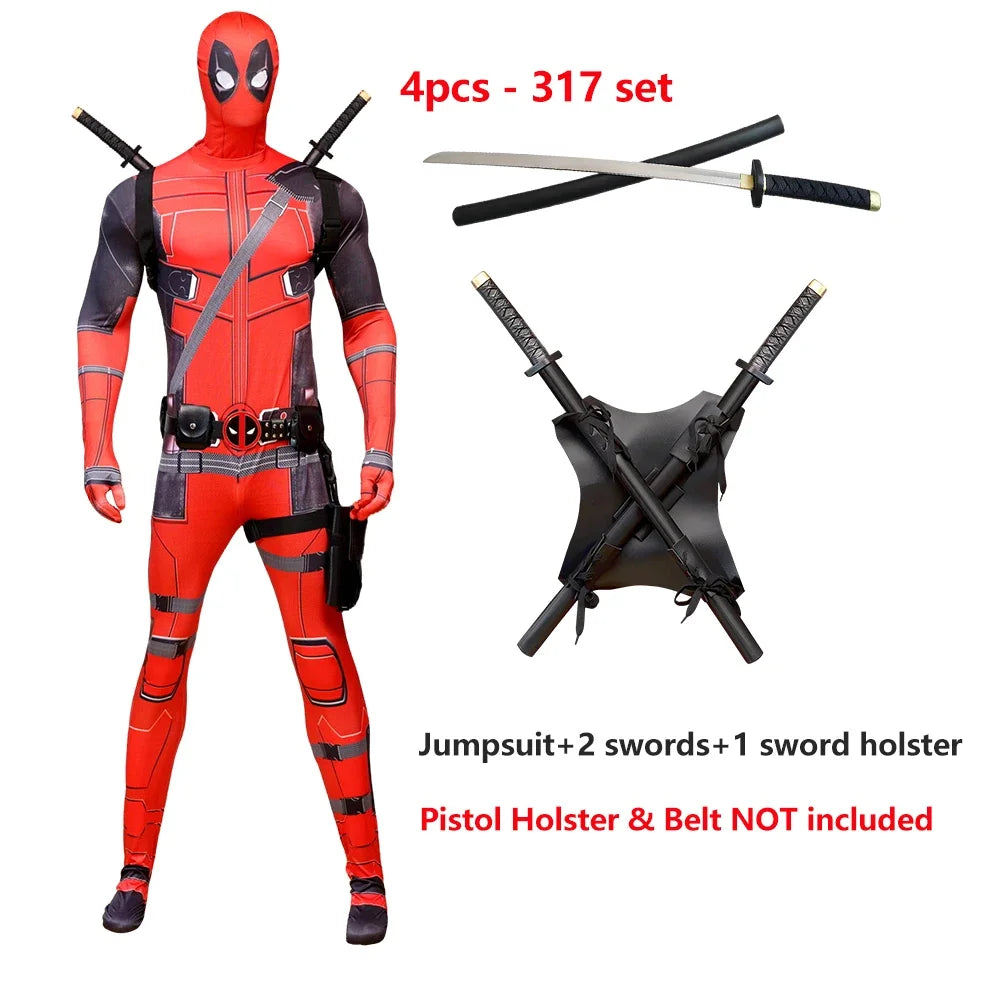 Deadpool Child Costume Halloween Costumes Kids Men Adult Superhero Bodysuit Jumpsuit Children Cosplay Costume Swords Accessories