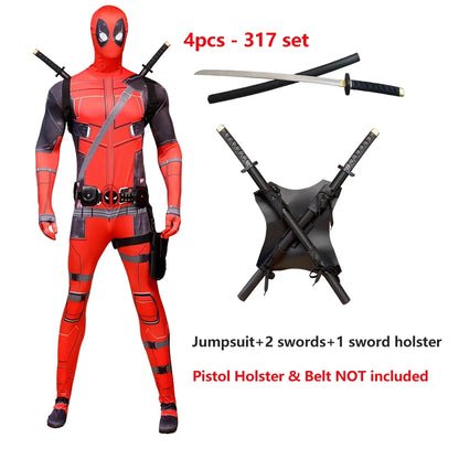 Deadpool Child Costume Halloween Costumes Kids Men Adult Superhero Bodysuit Jumpsuit Children Cosplay Costume Swords Accessories